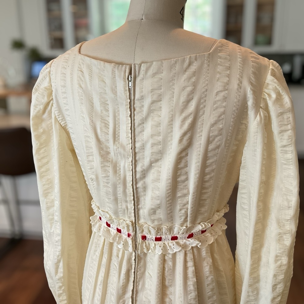 Vintage 70s Wedding Dress Long Sleeve Maxi Cottage Prairie Eyelet Lace - Picture 5 of 16
